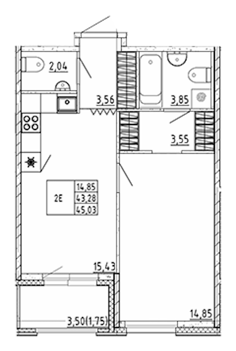 1-комнатная квартира 45.03 м², 10/12 эт., ЖК «UP! Квартал Воронцовский»